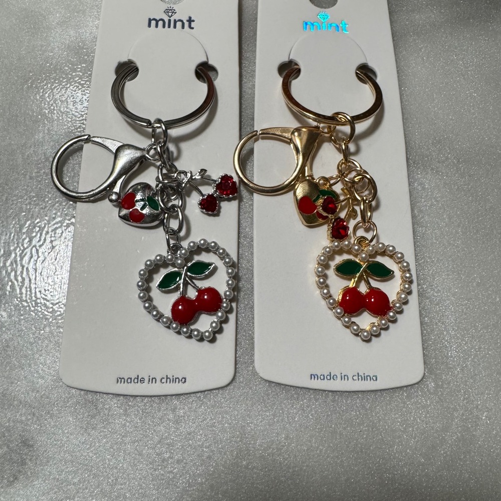 Mint Cherry Keychain Heart Fruit Bag Charm Keyring